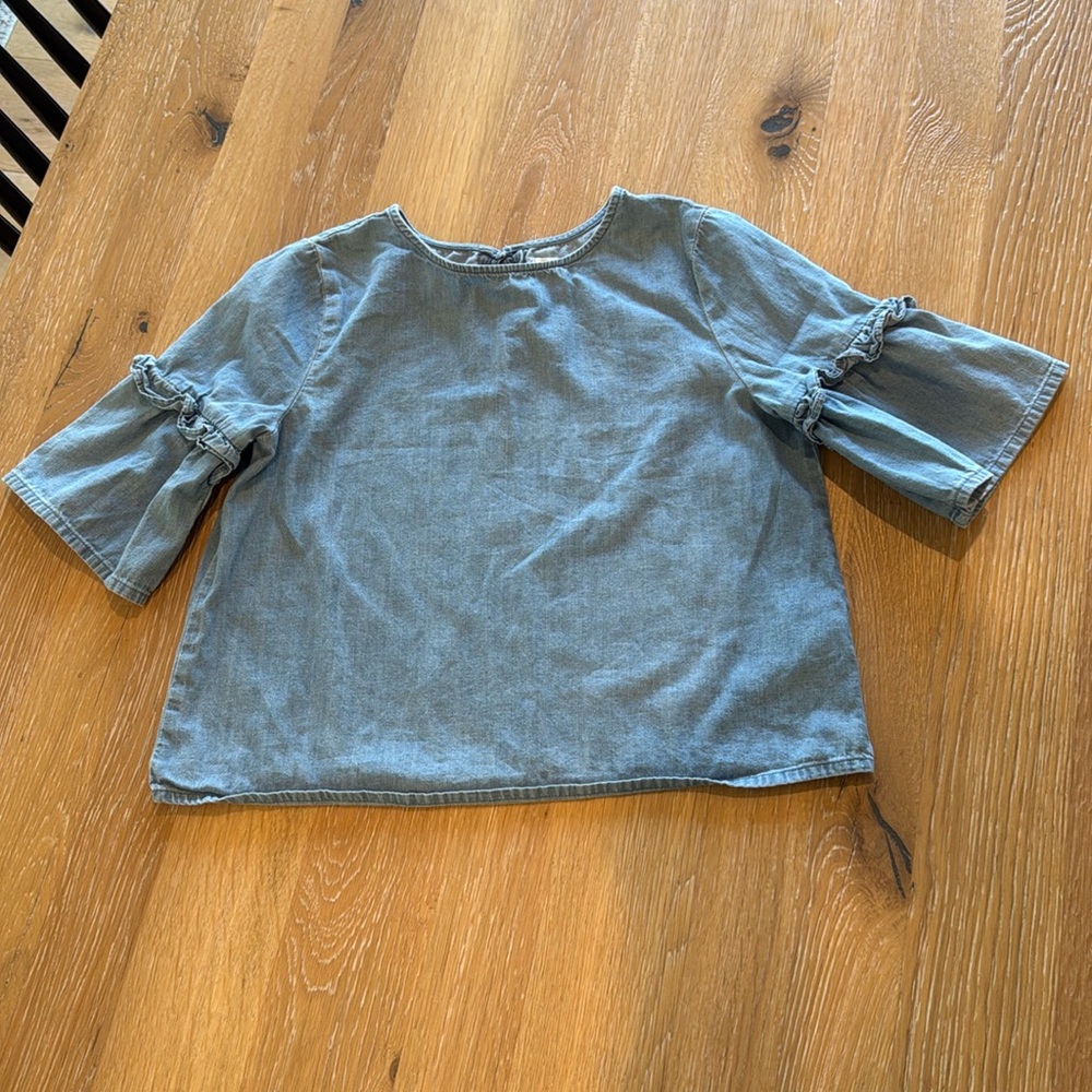 Gap girls cropped bell sleeve denim top